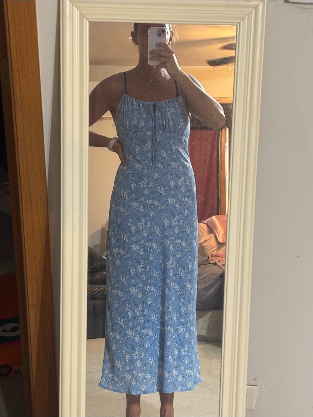 Blu Pepper Light Blue Floral Spaghetti Strap Maxi Dress